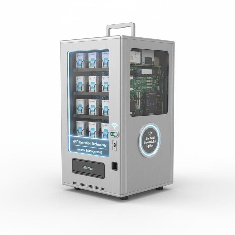 RFID Detection Technology Enabled Portable Vending Machine Featuring Sim Card Connectivity Option for Remote Management